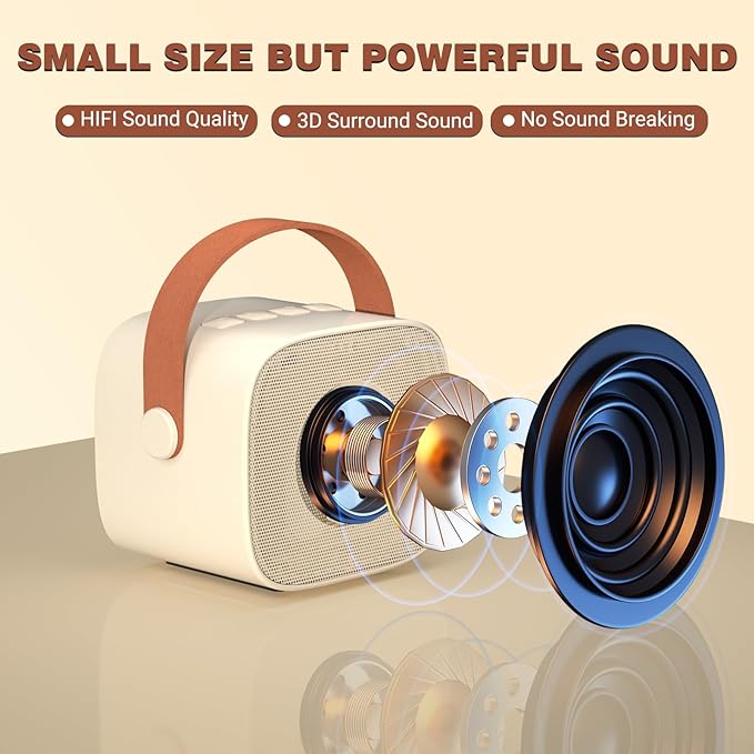 Mini Karaoke Machine with 2 Wireless Microphone,Bluetooth Speaker for Kids and Adults,Gifts for Girls and Boys 4, 5, 6, 7, 8, 9, 10 +Year Old Birthday Party Home (Beige)