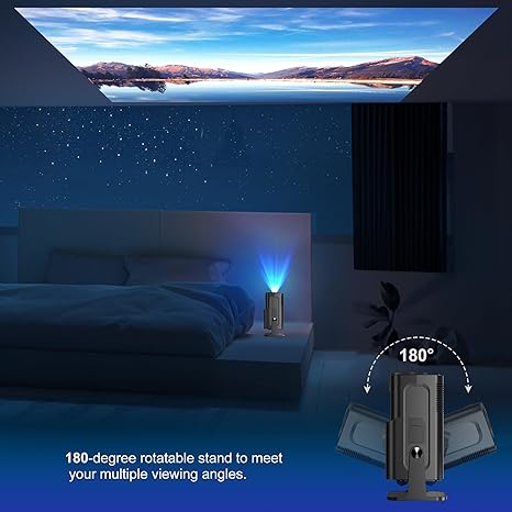 Mini Smart Projector with wifi and bluetooth, Full HD 1080P proyector 4K Supported 15000 Lumen, Ceiling Projector 180 Degree Rotation, Portable Projector Built-in Android TV 11.0, Black