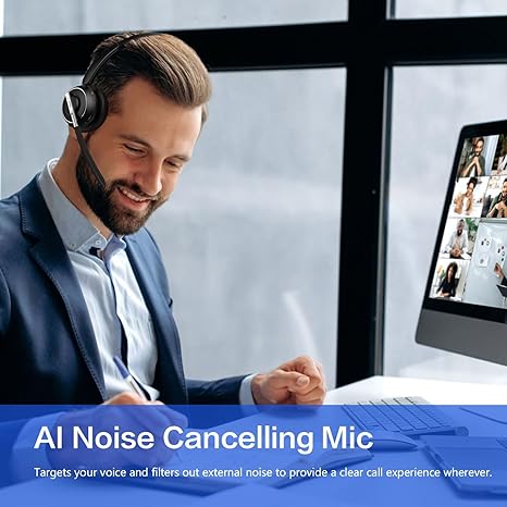 Bluetooth Headset, Wireless Headset with Microphone for PC, V5.2 Computer Headset with Noise Cancelling Mic, USB Dongle, Charging Base & Mute Button for Work, Cell Phones, Computer