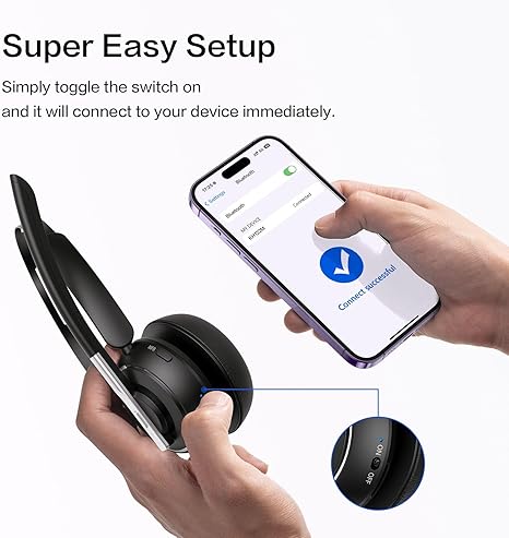 Bluetooth Headset, Wireless Headset with Microphone for PC, V5.2 Computer Headset with Noise Cancelling Mic, USB Dongle, Charging Base & Mute Button for Work, Cell Phones, Computer