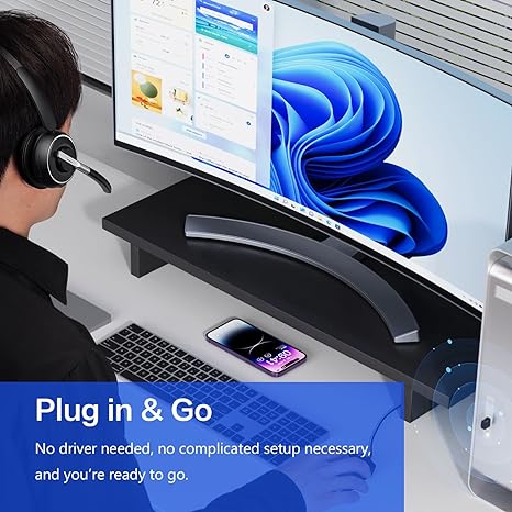 Bluetooth Headset, Wireless Headset with Microphone for PC, V5.2 Computer Headset with Noise Cancelling Mic, USB Dongle, Charging Base & Mute Button for Work, Cell Phones, Computer