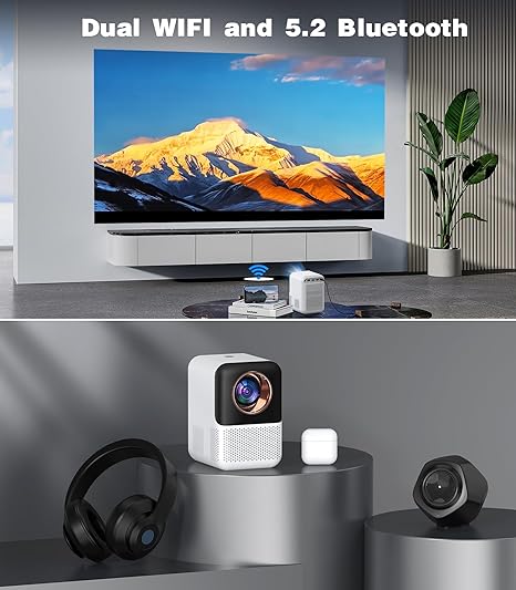 Mini Projector WiFi Bluetooth [Electic Focus], Built-in Netflix Native 1080p 15000 Lumens Portable Smart TV Projector, Support 4K, Office DOC, 4D 4P Keystone, 50% Digital Zoom for Phones Laptop PS5
